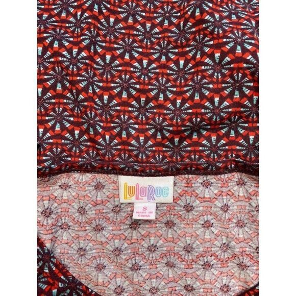 LuLaRoe Niclole Red Burgundy Abstract Floral Scoop Neck Fit Flare Dress Sz Small - Picture 4 of 8